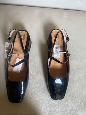 Bared Footwear Black Patent Mary Jane Slingback Heels